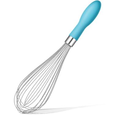 Imagem de Rainspire Batedor de Arame de 12" Em Aço Inoxidável, Batedores de Balão para Cozinhar, Ferramenta de Agitação Wisk com Cabo de Silicone Macio, Batedor Grosso e Durável para Mistura(12 Polegadas, Azul)