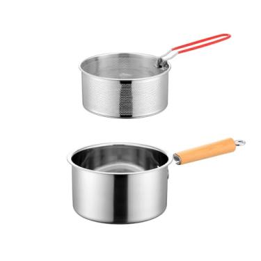 Imagem de Fritadeira com cesta de coadores de alimentos com cabo de madeira (fritadeira + cesta)