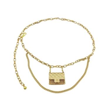 Imagem de AIBEARTY Bolsa de cinto feminina moderna com borla de metal ajustável cintura longa para calças sociais, Dourado, tamanho �nico