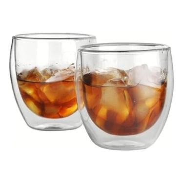 Imagem de Kit 04 Copo Duplo Vidro Isolante Parede Dupla 80 ml Café Chá Suco