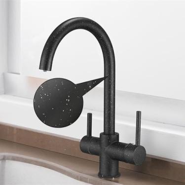 Imagem de Torneira de cozinha preta com filtro bege com pontos, misturador purificador de latão, pulverizador duplo, água potável, torneira de pia curva, rotação de 360 graus, cor preta com pontos