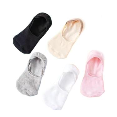 Imagem de chanstore Meias curtas para estudantes primavera e verão cor sólida tipo barco respirável invisível meias cor sólida totalmente invisível - 5 pares/bolsa
