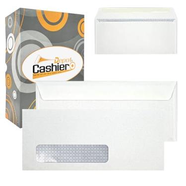 Imagem de Caixinha Depot No. 10 envelopes de segurança para negócios com janela à esquerda, 10,8 cm x 22,8 cm, aba de goma, branco premium de 45,7 kg (500 envelopes)