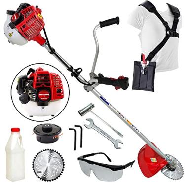 Imagem de Roçadeira Plus Kawashima KW260L 26cc 2 Tempos á Gasolina Com Cinto de Sustentação Duplo Profissional e Lâmina de Vídia Ideal Para Manutenção de Rodovias