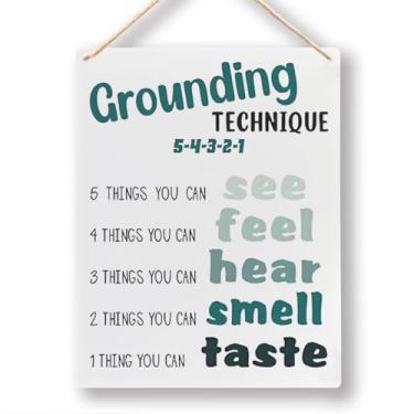Imagem de Absnfatu Decoração de parede de saúde mental, técnica de aterramento, placa de madeira de conscientização de saúde mental, placa suspensa para decoração de escritório, conselheiro escolar, terapia de
