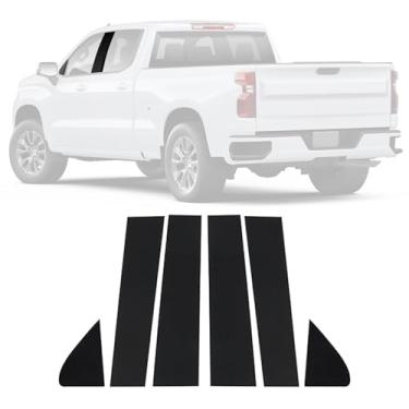 Imagem de FZJDSD 6 peças de revestimento preto brilhante pilar postes porta janela guarnição compatível com CHEVY Silverado GMC Sierra 1500 2019 2020 2021 2022