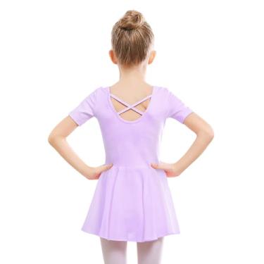 Imagem de Stelle Collant de balé para meninas, collant de dança com saia, roupa de balé infantil com laço cruzado nas costas (criança pequena/grande), Estilo 1 - lavanda (costas cruzadas), 7-8 Anos
