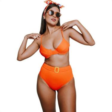 Imagem de Biquíni Cintura Alta Hot Pant Cortininha com bojo Efeito Lipo Bikini T