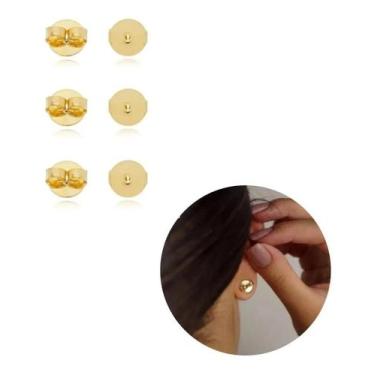 Imagem de Kit 03 Pares de Tarraxa Tipo Borboleta Banhado Ouro 18K - Giog Joias