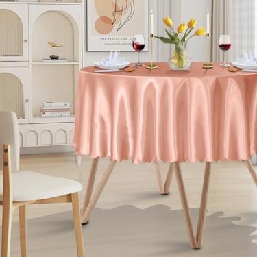 Imagem de Cobedzy 1 pacote com 152 cm toalha de mesa redonda de cetim ouro rosa, toalha de mesa de jantar de seda sobreposta para casamento, festa, banquete, eventos, recepção, jantar