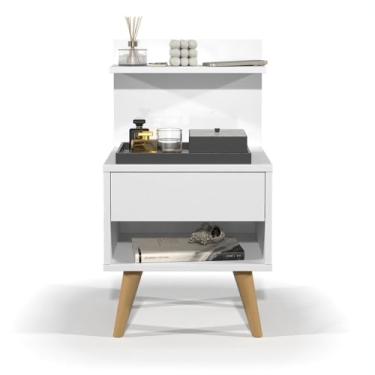 Imagem de Mesa de Cabeceira Quarto Mesinha Apoio Lateral Cama Box Casal Estilo Nicho Decoração Retrô Sleep 1 Gaveta Branco