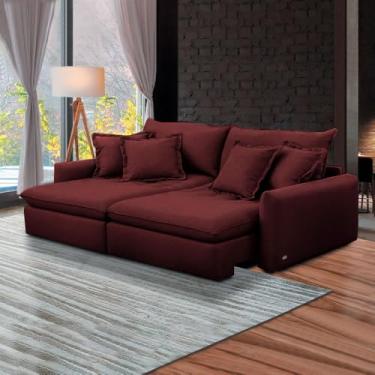 Imagem de Sofá 210cm Retrátil Reclinável Almofadas Caixa Zero Sydney Veludo Bordô G93 - Gran Belo