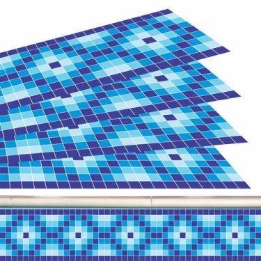 Imagem de Kit 31 Adesivos Piscina Azulejo Mosaico Quadriculado Azul 100x20cm - R