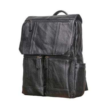 Imagem de Mochila de couro para homens Mochila de couro de grande capacidade Mochila de viagem masculina para laptop de 14 polegadas(Black)