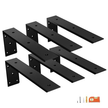 Imagem de NEODROP Pacote Com 6 Suportes De Bancada De 16", Suportes Em L Para Serviços Pesados Para Bancadas De Quartzo/Madeira/Laminado/Granito, Aço Metálico De 3/8" De Espessura, Revestimento Em Pó Preto Fosc