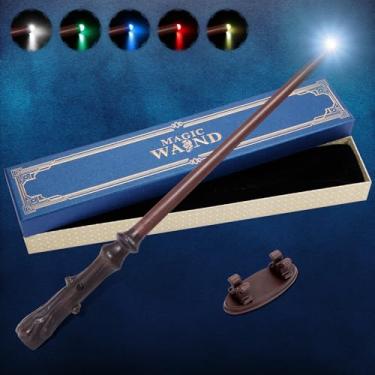 Imagem de Light Up Magic Wizard Wand with 5 Static Light Color, Rechargeable Illuminating Resin Witch Wand for Kids Collection Cosplay, with Mini Stand Display, Trunk