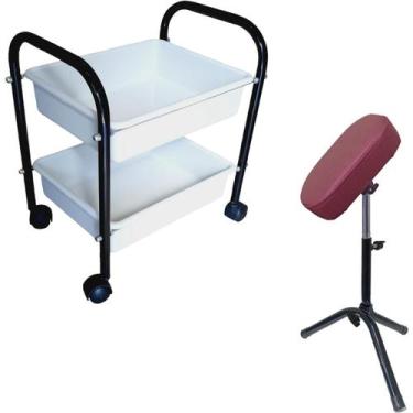 Imagem de Kit Carrinho Auxiliar 2 Bandejas Manicure Apoio De Pé Parapé RENOVAR M