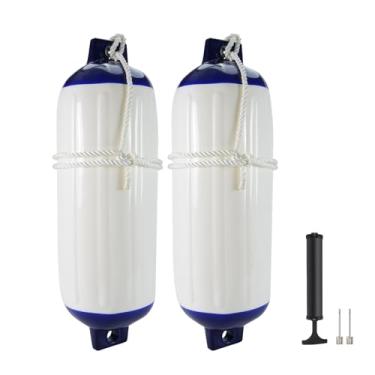 Imagem de YLVERX Pacote com 2 para-lamas de barco, para-choque de vinil com olhos duplos canelados, para-choques de barco para ancoragem, vêm com agulhas de corda e bomba para inflar