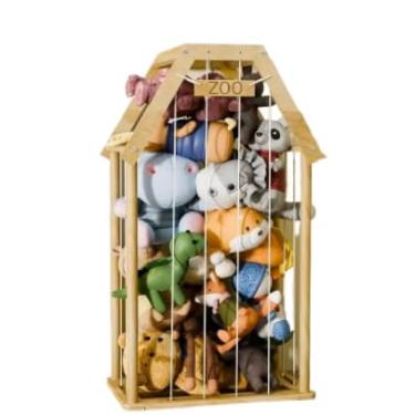 Imagem de DOCUYAY Organizador de brinquedos de madeira para animais de pelúcia para armazenamento de animais de pelúcia para animais de pelúcia, gaiola de armazenamento de brinquedos, cesta de armazenamento