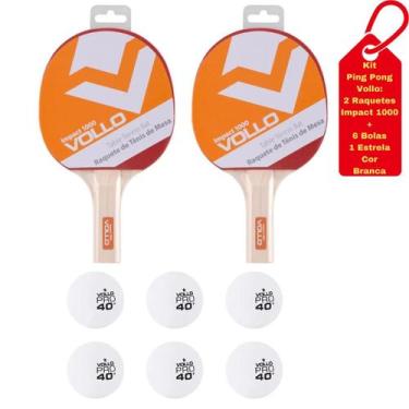 Imagem de Kit Ping Pong 6 Bolas 1 Estrela + 2 Raquetes Impact 1000 Vollo, Branco