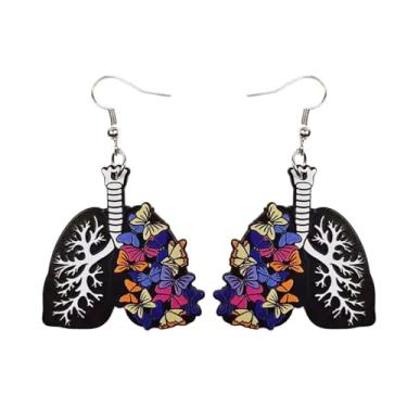 Imagem de Brincos pendentes de acrílico para pulmão humano e borboleta - Presente exclusivo de joias de conhecimento fisiológico, Medium, Acrílico, Metal