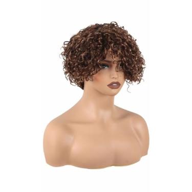 Imagem de ManeMajesty Perucas De Cabelo Humano Cacheado Ombré Para Mulheres Negras, Peruca Curta Crespa Cacheada Afro Sem Cola, Com Luzes, Marrom, Loiro Misto, Parte Lateral, Peruca Jerry Curl, 100% Cabelo Hu