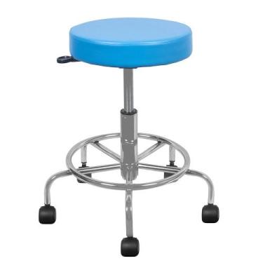 Imagem de Cadeira Mocho Cromada azul turquesa apoio para os pes estetica regulag