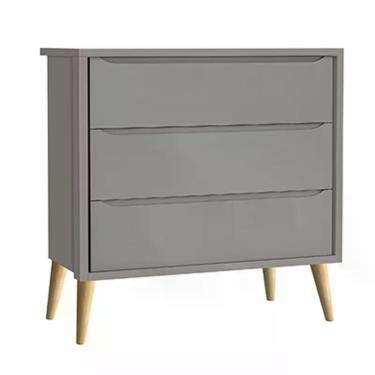 Imagem de Cômoda Infantil Theo 3 Gavetas com Pés Madeira Natural - Reller Móveis Cinza Fosco
