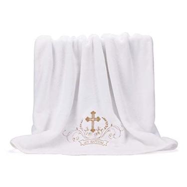 Imagem de Estamico Meu Batismo Bebê Batismo Dedicação Cobertor Branco com Bordado Cross Premium S...