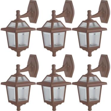Imagem de Kit 6 Luminárias de Parede Vintage Retrô Marrom Arandelas de Alumínio Varanda Quarto