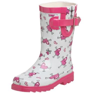 Imagem de Chooka Bota de chuva infantil Heart Bones, Branco/Rosa, 11 Little Kid