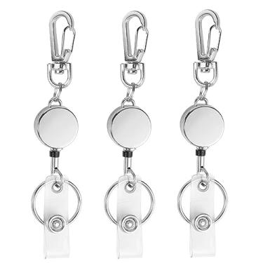 Imagem de bolimoss Pacote com 3 porta-crachás de metal retrátil com clipe de cinto para chaveiro para cartão de nome para enfermeira, voluntário, professor, estudante (prata)