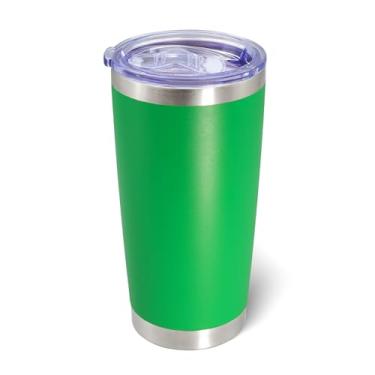 Imagem de AIANJI Copo de 590 ml de aço inoxidável a granel com tampa isolado a vácuo parede dupla caneca de café de viagem copo revestido em pó para bebidas quentes e frias (verde, 1 pacote)