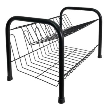 Imagem de Escorredor De Louça 13 Pratos e 6 Copos com Porta Talheres Rack Organizador Não Enferruja(PRETO)