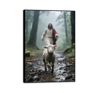 Imagem de Arte de parede em tela Jesus e Cordeiro, decoração de parede Jesus salva o cordeiro perdido, impressão de pôster de Jesus Rei Leão Cristão Pintura Religiosa Arte Igreja Decoração de Parede Imagens 42