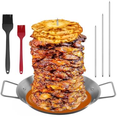 Imagem de yaokvide Espeto Al Pastor Para Grelha, Vertical De Aço Inoxidável, Brasileiro Com 3 Pontas (8"/10"/12") E Escovas Tacos Pastor, Shawarma, Kebabs, Defumador, Forno, Pratos Churrasco