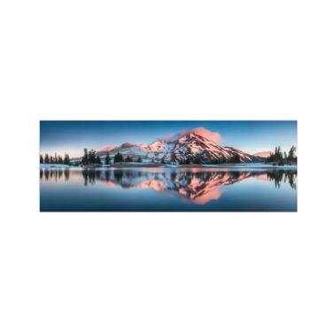 Imagem de Pintura de paisagem - Imagem de arte de parede em tela - neve montanha lago reflexão - impressões em tela natureza para sala de estar quarto decoração de casa 50 x 150 cm 20 x 59 polegadas sem moldura