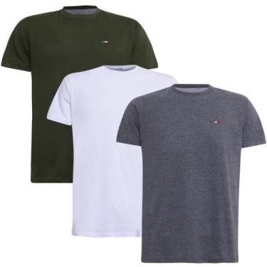 Imagem de Kit 3  Camisetas Básicas com Bordado Algodão Itália Masculina - INDUST
