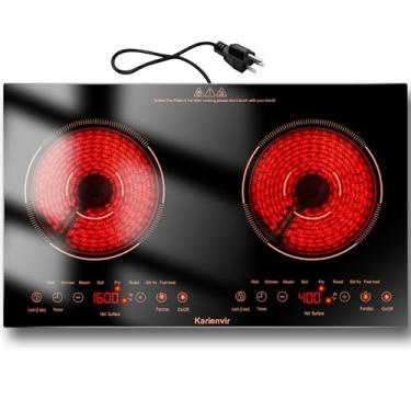 Imagem de Karienvir Cooktop Elétrico De 2 Bocas 110 V, Fogão Elétrico De 24 Polegadas De Bancada E Embutido, Cooktop Elétrico Plug-In, 8 Níveis De Potência E 8 Funções, Controle Por Toque, Trava De Segurança