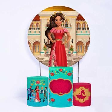 Imagem de Kit Painel de Festa Redondo de 1,80m e Trio de Cilindros Elena de Avalor - Fera Print