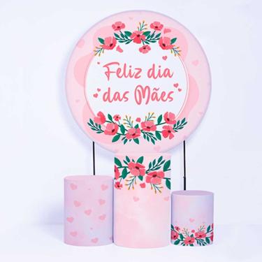 Imagem de Kit Painel de Festa Redondo e Trio de Cilindros Dia das Mães - Fera Print