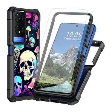 Imagem de DIGTIALL Capa para TCL 50 XE 50XE 5G com protetor de tela de vidro temperado, dupla camada resistente à prova de choque TPU bumper canto elevado capa protetora para TCL 50 XE 50XE 5G, caveira de