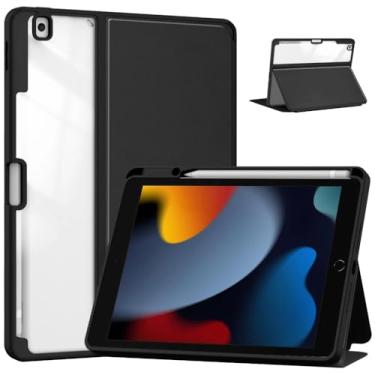 Imagem de Capa Compatível Para iPad 9, 8, 7 Geração 10.2" Slim Case Inteligente Suporte Caneta Fundo Transparente Proteção Anti-Impacto Auto Sleep Tampa Magnética Premium (Preto Semi-Transparente)