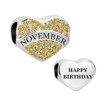 Imagem de MiiFort Pingente de coração de zircônia cúbica amarela de novembro cintilante serve para pulseiras Pandora Charms, aniversário, novembro