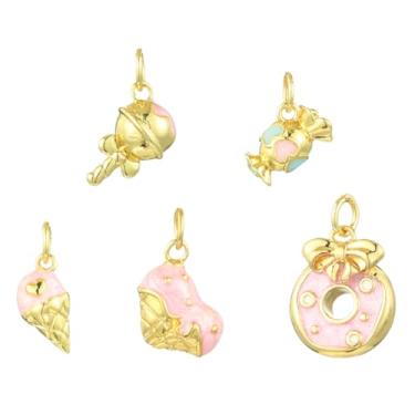 Imagem de LiQunSweet 10 peças, 5 estilos, pingentes de esmalte de sobremesa rosa, sorvete, doce, rosquinha, pirulito, pingentes para joias faça você mesmo, colar, brinco, bolsa de artesanato, porta-chaves