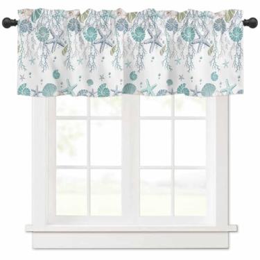 Imagem de Cortinas de janela com isolamento térmico, cortinas de bolso para varão, estrela-do-mar, coral, textura abstrata, cortinas para sala de estar, quarto, 137 x 45 cm