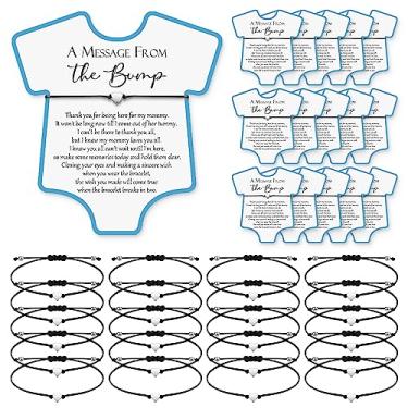 Imagem de Henoyso 25 conjuntos de pulseiras de chá de bebê lembrancinhas de chá de bebê para meninas pulseiras de cartão ajustáveis de bebê pulseiras de cartão de coração berloque pulseiras de chá de bebê lembrancinhas de festa para meninas presentes de revelação de gênero, Metal, composto de corda de cera e 