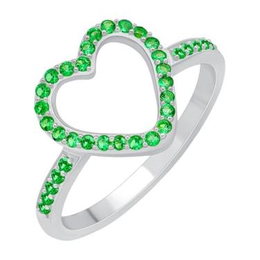 Imagem de GOURIK Anéis femininos banhados a ouro amarelo e branco 18 quilates com rubi criado em laboratório/safira azul/diamante simulado/pedra esmeralda em forma de coração - joia leve com pedra do mês de