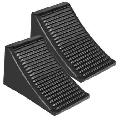 Imagem de ULTECHNOVO Pacote com 2 calços de roda pretos resistentes de borracha sólida, calço de roda resistente, calço para carro, trailers de viagem, trailers, caminhões e quadriciclos 19 x 8,5 x 8,3