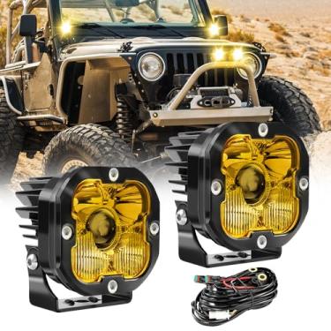 Imagem de BraveWAY Cápsulas de luz LED amarela de 7,6 cm para picape de caminhões off-road UTV Vala âmbar/pilar A/perseguição traseira/faróis de neblina 3000K 2 peças (chicote de fiação (+DT)